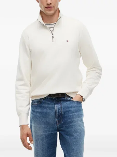 Суичър с цип Tommy Hilfiger бродиран бяло