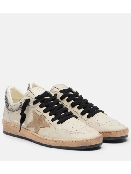 Sneakerși Golden Goose Ball Star din piele cu imagine cu model leopard alb