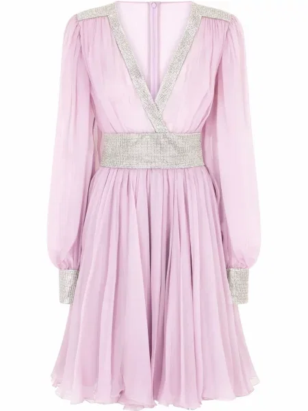 Rochie maxi Dolce & Gabbana cu decolteu în V lungă de costum violet