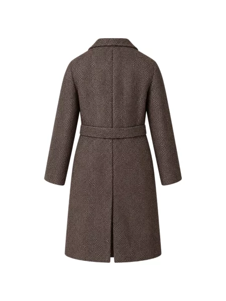 Cu centură palton Tagliatore cu model herringbone maro