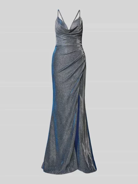 Sukienka wieczorowa z lejącym dekoltem Luxuar Fashion granatowa