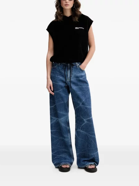 Суичър с качулка Karl Lagerfeld Jeans с принт с връзки черно