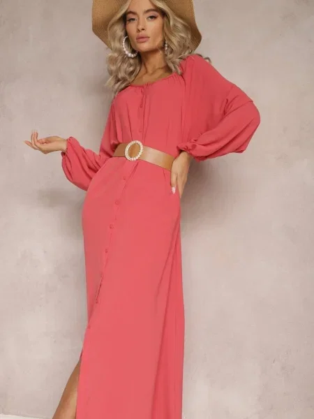 Różowa Sukienka Palane czerwona