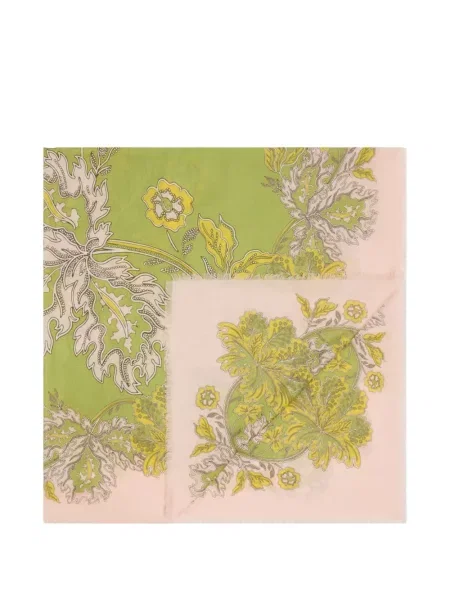 Fular La Doublej cu franjuri cu model floral roz