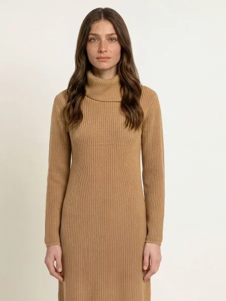 Max Mara Studio Pletené Šaty Oscuro velbloudí