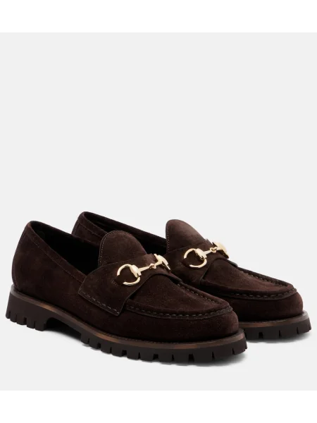 Pantofi loafer Gucci din piele de căprioară maro