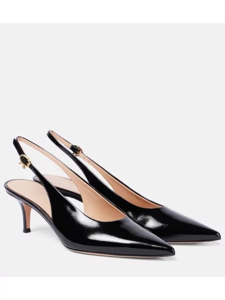 Pantofi cu toc Gianvito Rossi din piele de lac slingback negru