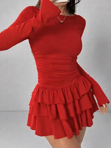 Rochie mini Dewberry cu volane roșu