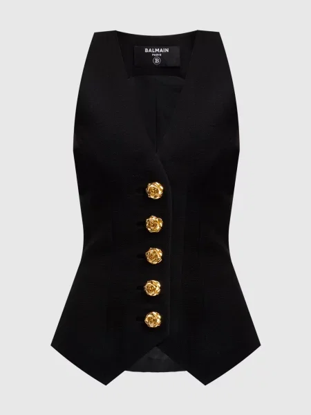 Жилет з вовни Balmain чорний