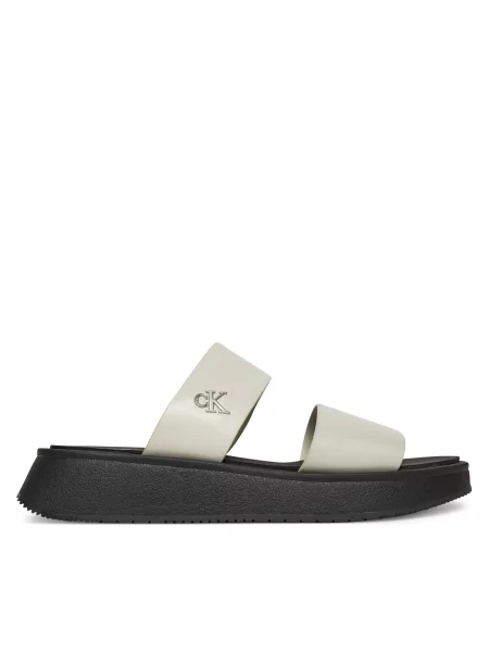 Natikači Calvin Klein Jeans Sandal Slide Double Strap bela