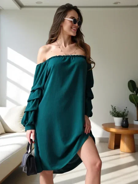 Rochie Resti cu volane de costum verde