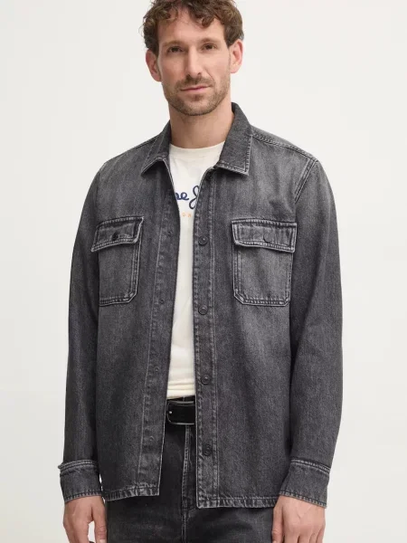 Pepe Jeans camasa jeans RELAXED OVERSHIRT barbati cu guler clasic relaxed gri