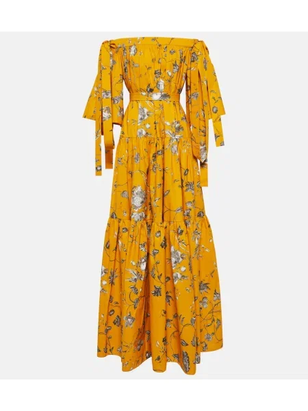 Rochie maxi Erdem cu model floral de costum galben