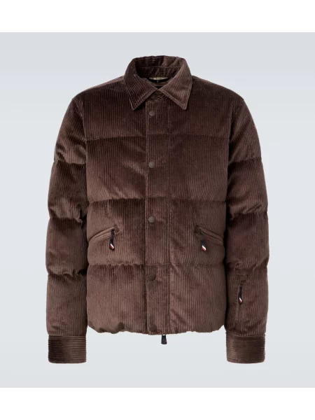 Smučarska jakna Moncler Grenoble iz rebrastega žameta rjava