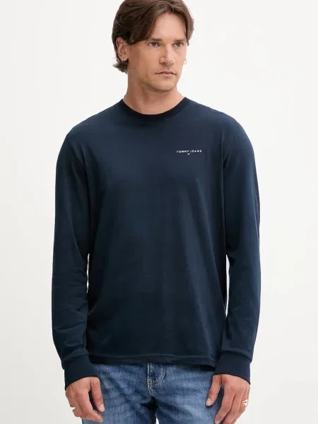 Tricou cu mânecă lungă Tommy Jeans albastru