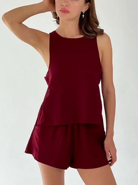 Шорти IJ льон/віскоза бордовий