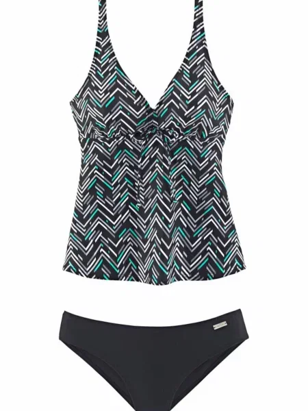 LASCANA Costum de baie Tankini / negru alb