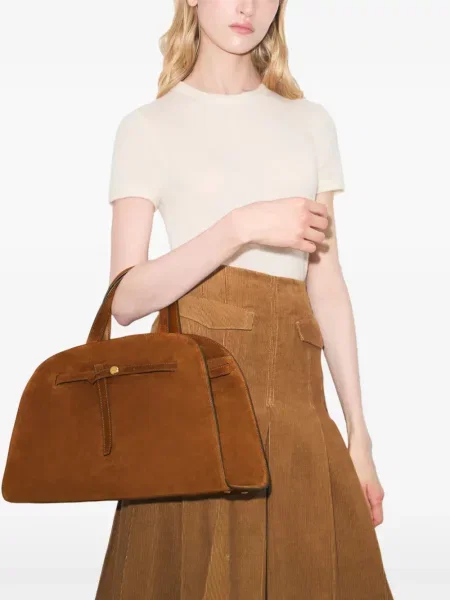 Geantă shopper Tory Burch din piele de căprioară maro