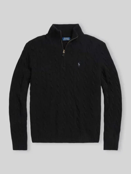 Sweter z dzianiny z mieszanki bawełny i kaszmiru ze stójką Polo Ralph Lauren czarny