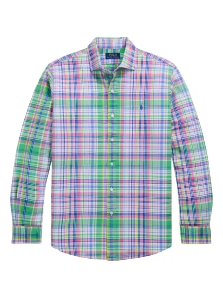 Tricou Polo Ralph Lauren din piele cu broderie în carouri maro