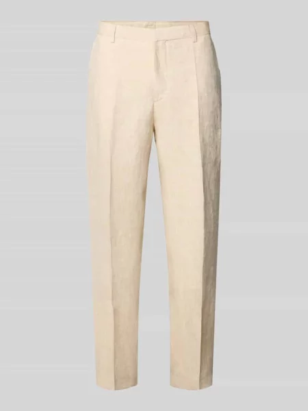 Spodnie garniturowe o kroju tapered z czystego lnu model H-PERIN' Boss beżowe