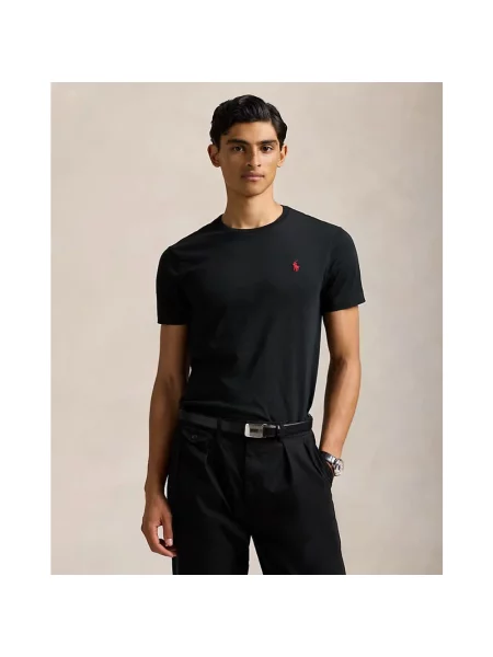 Koszulka polo Polo Ralph Lauren z dżerseju z dekoltem w kształcie litery U z długim rękawem czarna