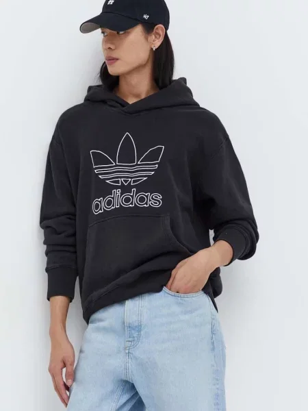 Geacă Adidas Originals cu glugă negru