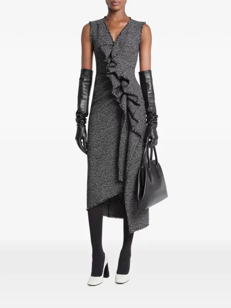 Lung tricou Michael Kors Collection cu decolteu rotund cu volane negru