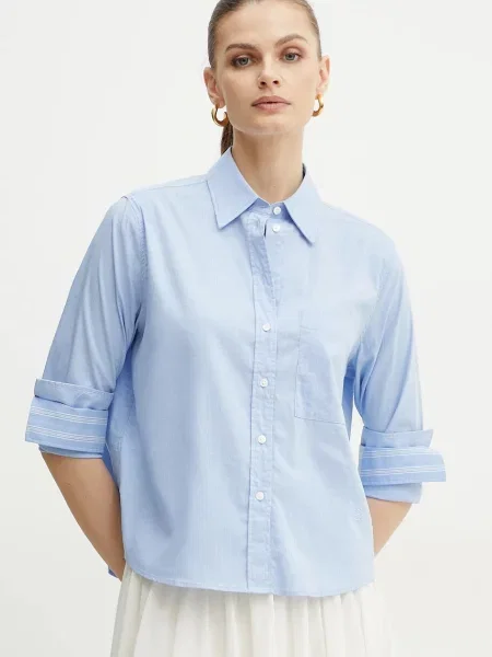BOSS camasa femei cu guler clasic regular albastru