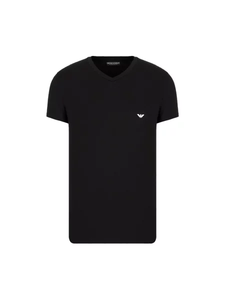 Emporio Armani Koszulki Mężczyzna S Loungewear Dopasowany Elastyczny Podkoszulek z Dżerseju z Dekoltem V czarny