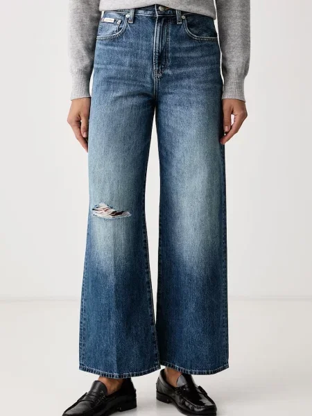 Calvin Klein Jeans blugi wide leg pentru femei albastru