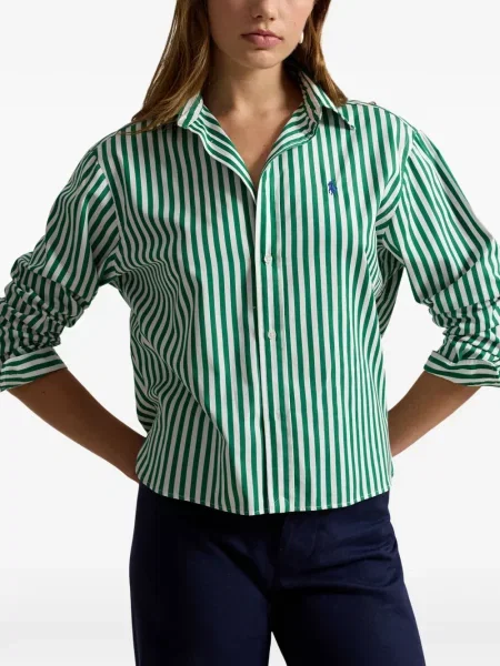 Вълнена поло тениска Polo Ralph Lauren с връзки с принт синьо