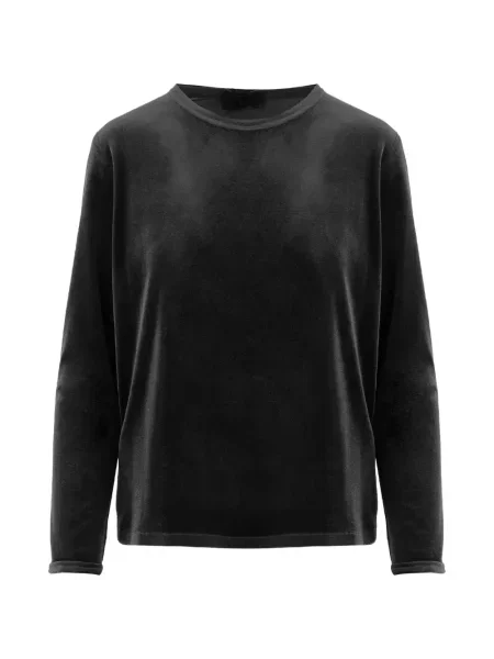 Pulover F.it de catifea cu decolteu rotund negru