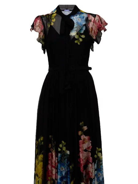 Rochie midi Leo Lin cu model floral cu imagine negru