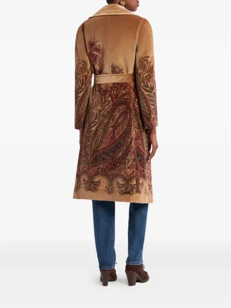 Aksamitny płaszcz Etro z nadrukiem z wzorem paisley brązowy