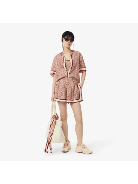 Lacoste Oversizowa Koszula Z Nadrukiem W Postaci Monogramu beżowa