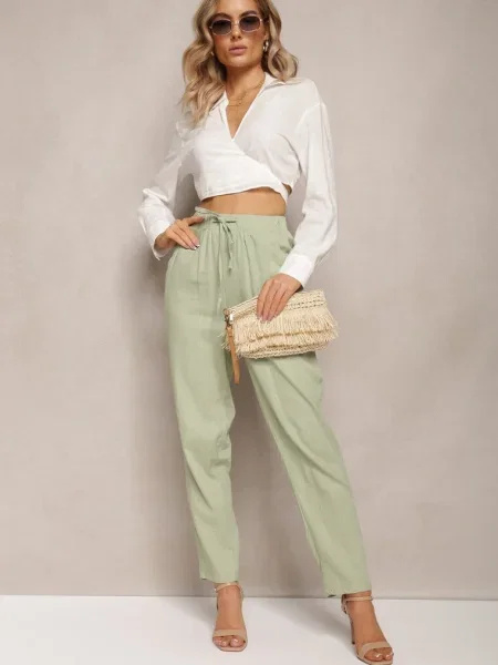 Deschis Pantaloni Drepți din cu în Talie Xisela verde