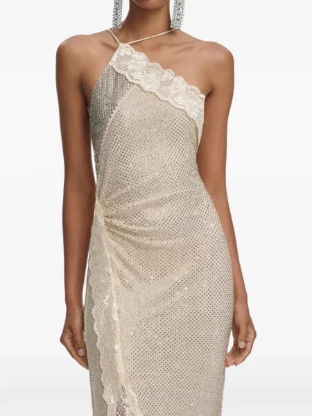 Sukienka maxi Self-portrait koronkowa z kryształkami garniturowa