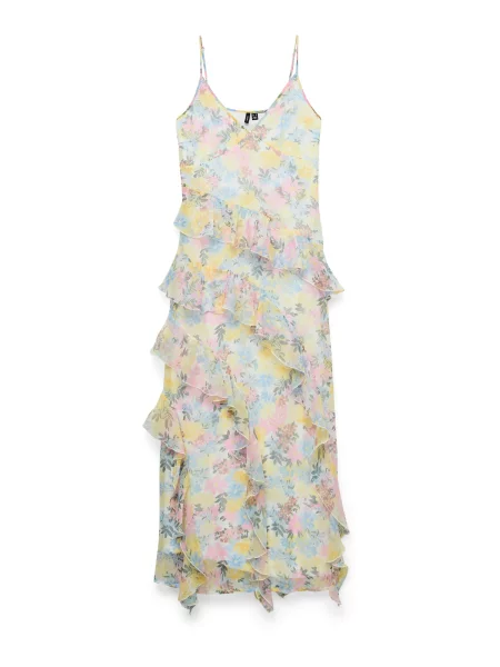 VERO MODA Letné šaty VMSMILLA svetložltá / tmavozelená / ružová biela
