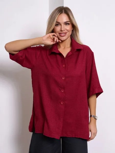 Лляна Сорочка ISSA Plus бордовий