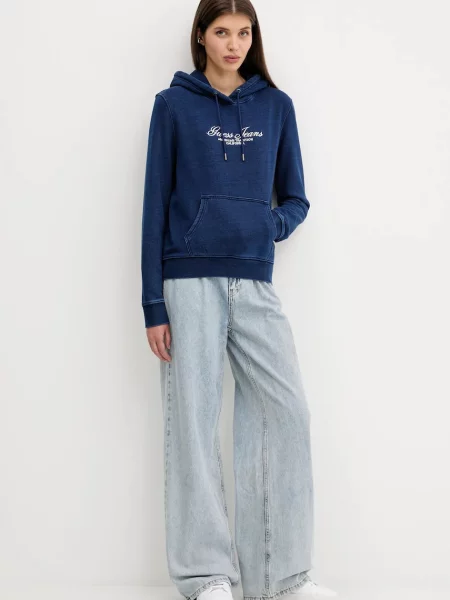Кофта Guess Jeans з капюшоном з аплікацією синій