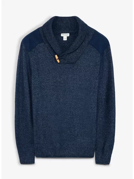 Sweter z cienkiej dzianiny z szalowym kołnierzem niebieski
