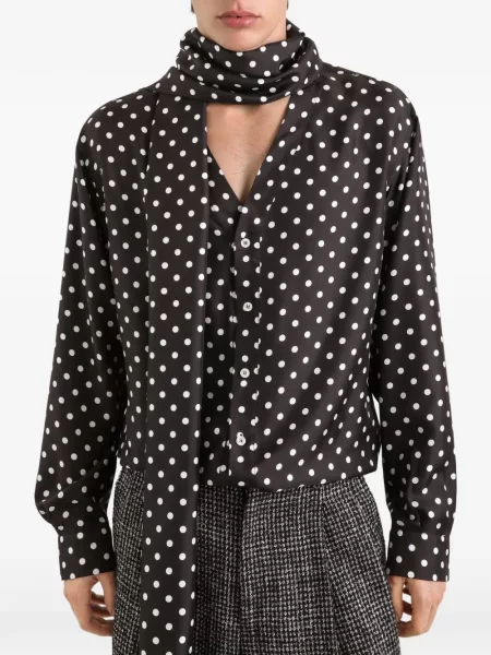 Cămașă Dolce & Gabbana de mătase cu buline cu imagine negru