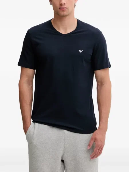Cămașă Emporio Armani cu imagine cu decolteu în V albastru