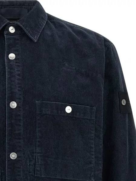 Риза Stone Island от рипсено кадифе камъни синьо