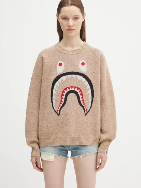 A Bathing Ape sweter wełniany Shark beżowy