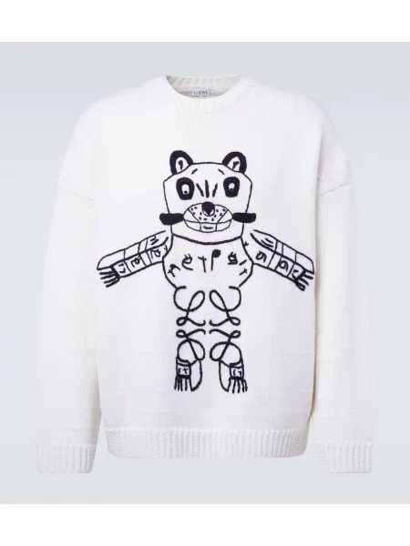 Pulover Loewe cu broderie de lână alb