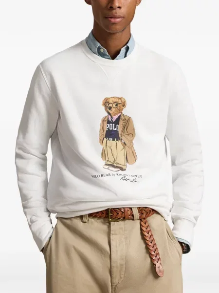 Вълнена поло тениска Polo Ralph Lauren с връзки с принт синьо