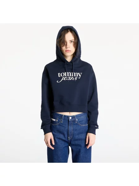 Sweatshirt Tommy Jeans Relaxed Cropped Script Hoodie Blue XS niebieskie