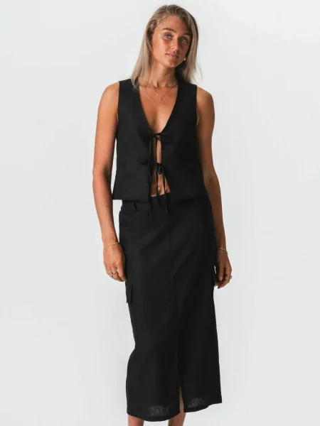 TEESHOPPEN Fustă Hør negru